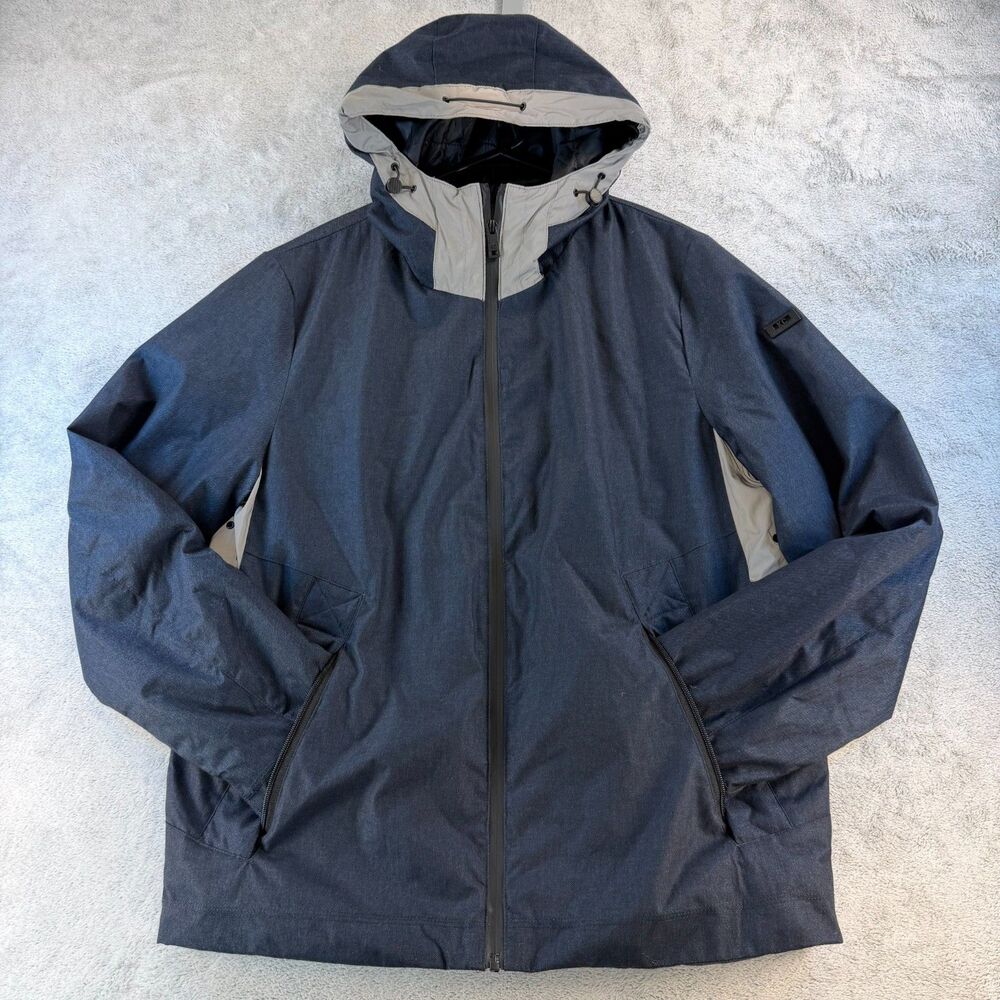 Kenneth Cole Hooded Jacket Mens Medium Blue Full Zip Coat